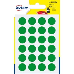 Etichette rotonde in bustina Avery - Verde - ø15 mm - scrivibili a mano - 7 fogli (168 etichette)-0