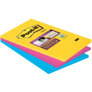Foglietti Post-it® Super Sticky Notes a righe - Formato XXL - Rio - 100x152 mm (conf.3 blocchetti da 90 fogli Giallo oro, fucsia, Blu mediterraneo)-0