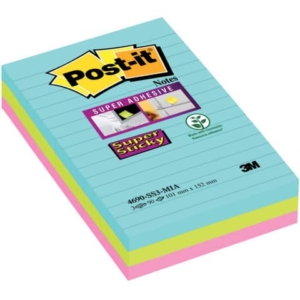 Foglietti Post-it® Super Sticky Notes a righe - Formato XXL - Miami - 100x152 mm (conf.3 blocchetti da 90 fogli Acqua, Verde, Rosa)-0