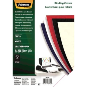 Copertine per rilegatura in similpelle A4 Fellowes Delta - cartoncino goffrato - 250 g/m² - Bianco (conf.100)-0