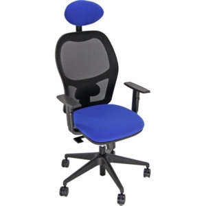 Sedia per ufficio HUBBLE GRAFIX UNISIT - con poggiatesta e schienale in rete - poliestere - Blu - Braccioli opzionali-0