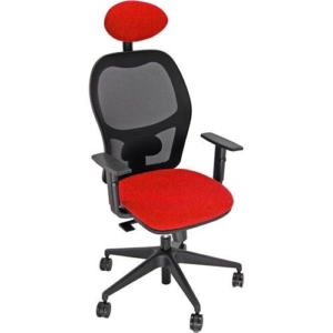 Sedia per ufficio rossa con braccioli HUBBLE GRAFIX UNISIT - con poggiatesta e schienale in rete - ignifugo - Rosso - Braccioli inclusi-0