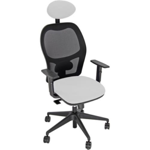 Sedia per ufficio con braccioli in similpelle Bianca HUBBLE GRAFIX UNISIT - con poggiatesta e schienale in rete-0