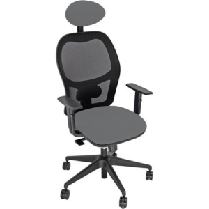 Sedia per ufficio con braccioli in pelle Grigia HUBBLE GRAFIX UNISIT - con poggiatesta e schienale in rete-0