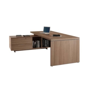 Scrivania ufficio direzionale gamba pannello + mobile di servizio Artexport Flora - Noce arabis - 195x170x74 cm-0
