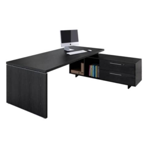 Scrivania ufficio direzionale gamba pannello + mobile di servizio - Nero venato - 225x170x74 cm-0