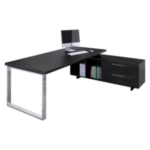 scrivania nera da ufficio e mobile cassettiera