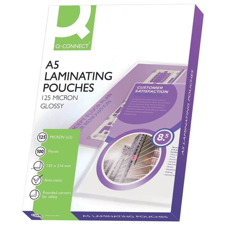 Pouches A5 per plastificatrice Q-Connect 2x125 µm finitura lucida (conf.100)-0 - Loveoffice