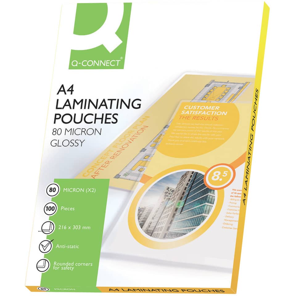 Pouches A4 per plastificatrice Q-Connect 2x80 µm finitura lucida (conf.100)-0 - Loveoffice