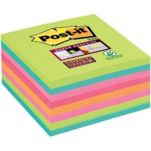 Foglietti Post-it® Super Sticky Notes a righe - Arcobaleno - 76x76 mm (conf.8 blocchetti da 45 fogli Verde acido, Acqua, Rosa tropicale, Rosa guava, Arancio acceso)-0
