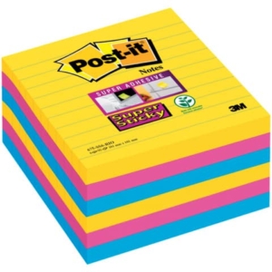 Foglietti Post-it® Super Sticky Notes a righe - Formato XL - Rio de Janeiro - 101x101 mm (conf.6 da 90 fogli Giallo, fucsia, Blu mediterraneo)-0