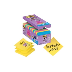 Ricariche foglietti Post-it® Super Sticky - Z-Notes - 76x76 mm (conf.16 blocchetti da 100 fogli Verde asparago, fucsia, Giallo curry)-0