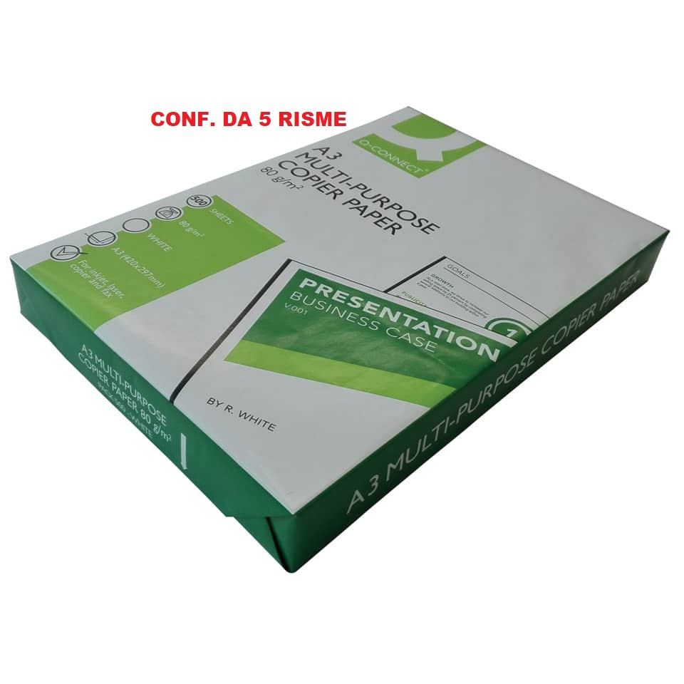 Carta per stampa e copie Q-CONNECT 80 g/m² A3 - 29,7x42 cm (conf.5 risme da 500 fogli)-0 - Loveoffice