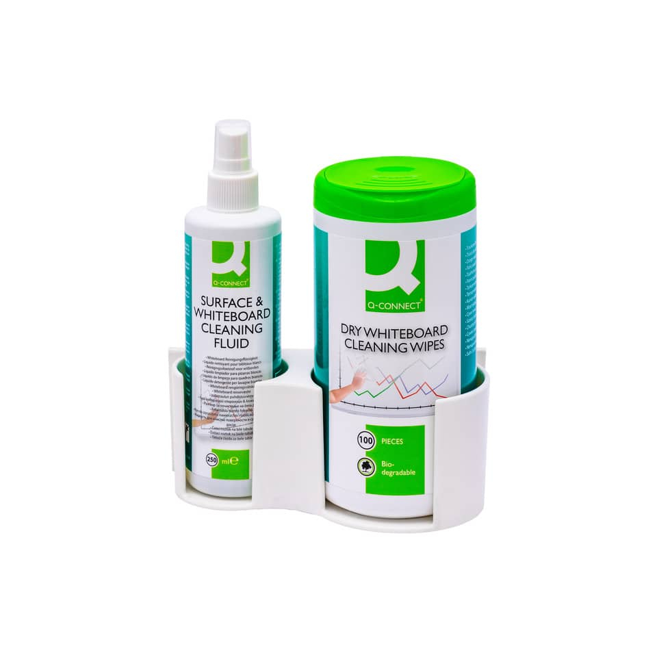 Contenitore detergenti per lavagne Bianche Q-Connect con 100 salviette e liquido detergente da 250 ml - KF00291A-0 - Loveoffice