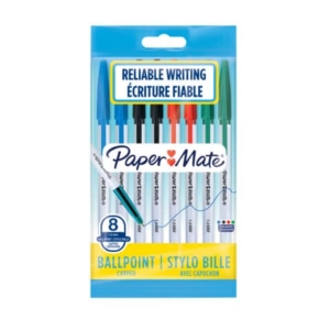 Penne a sfera con cappuccio Paper Mate PM 045 1 mm Nero/Blu/Rosso/Verde - 2084416 (conf.8)-0