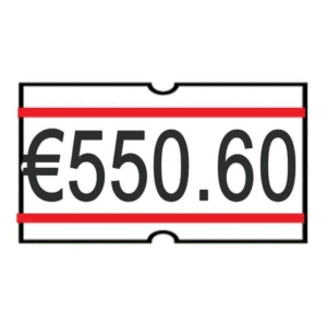 Rotolo da 1200 etichette per prezzatrice Printex sagomate 21x12 mm Bianco/Rosso perm. - B10/2112RBPST (conf.10 rotoli)-0
