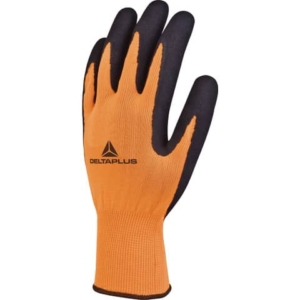 Guanto da lavoro Delta Plus in maglia poliestere - spalmatura lattice schiuma Arancio - Nero taglia 8 - VV733OR08-0