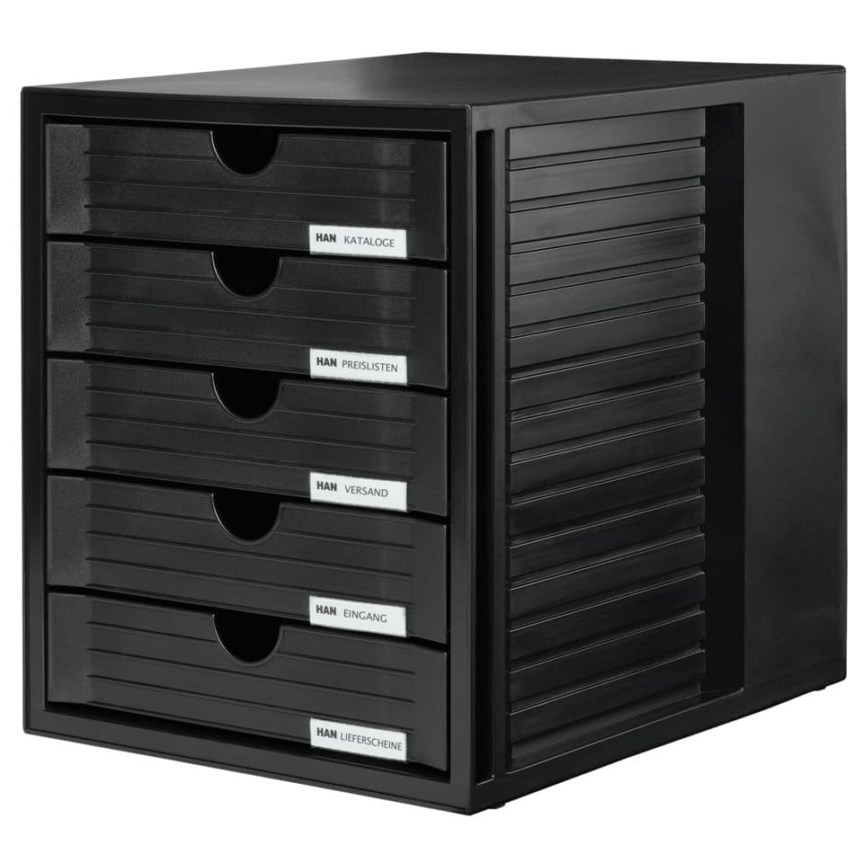 Cassettiera SYSTEMBOX HAN in polistirolo con 5 cassetti chiusi per A4/C4 Nero 1450-13-0 - Loveoffice