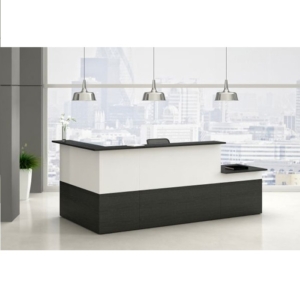 Bancone Reception angolare Musa con banco portatori disabilità - Nero venato - 236x156 cm-0
