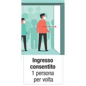 Adesivo segnaletico "Ingresso consentito 1 persona per volta" 15x30 cm multicolore - 30026-0