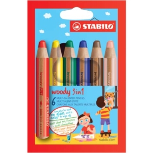 Matite colorate Stabilo Woody 3 in 1 punta larga - colori assortiti astuccio di cartone da 6 pezzi + temperino-0