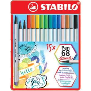 Pennarelli Stabilo Pen 68 brush punta a pennello - punta M - 1 mm - Assortito scatola in metallo da 15 pezzi - 568/15-32-0