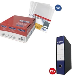Kit 12 Registratori commerciali TOPToo Dorso 8 cm Blu + conf.500 Buste perforate Favorit A4 goffrate-0