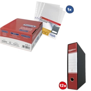Kit 12 Registratori commerciali TOPToo Dorso 8 cm Rosso + conf.500 Buste perforate Favorit A4 goffrate-0