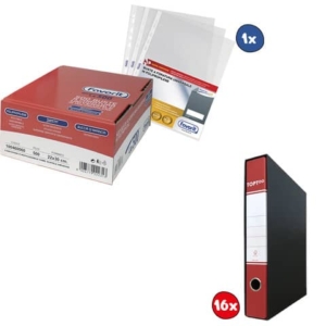 Kit 16 Registratori commerciali TOPToo Dorso 5 cm Rosso + conf.500 Buste perforate Favorit A4 goffrate-0