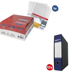 Kit 12 Registratori protocollo TOPToo Dorso 8 cm Rosso + conf.500 Buste perforate Favorit A4 goffrate-0