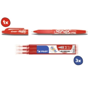 Kit 12x Penna a sfera cancellabile Pilot Frixion Ball punta 0,7 mm + 4x Set da 3 refill Rosso-0