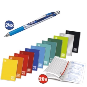 Kit 20x Quaderni Maxi One Color a quadretti 5mm + 24x Roller a scatto EnerGel XM Click Blu 0,7 mm-0