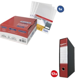 Kit 12 Registratori protocollo TOPToo Dorso 8 cm Rosso + conf.500 Buste perforate Favorit A4 goffrate-0