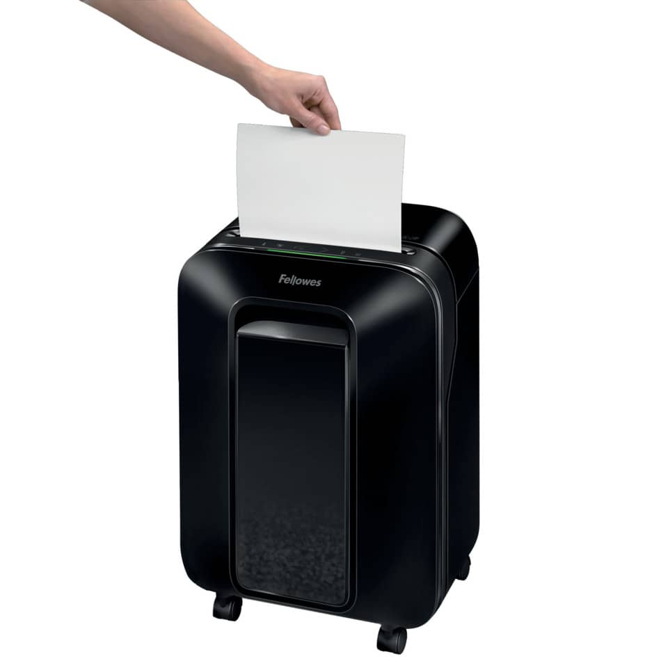 Distruggidocumenti Powershred LX200 Fellowes taglio a mini frammento 4x12 mm - P-4 fino a 12 fogli - Nero - 22 litri-112966 - Loveoffice
