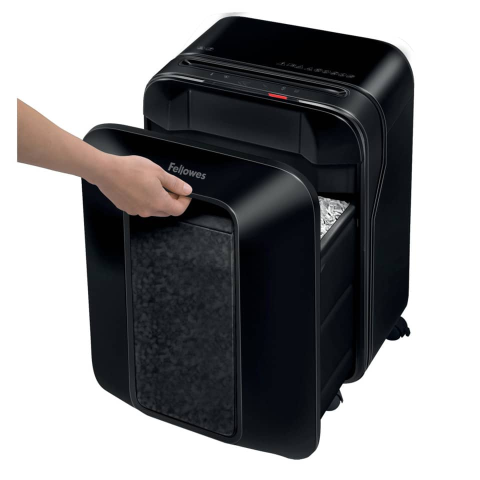 Distruggidocumenti Powershred LX200 Fellowes taglio a mini frammento 4x12 mm - P-4 fino a 12 fogli - Nero - 22 litri-112967 - Loveoffice