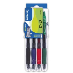 Penne gel a scatto Pilot G-2 0,7 mm Nero Blu Rosso Verde (4 pezzi) -0