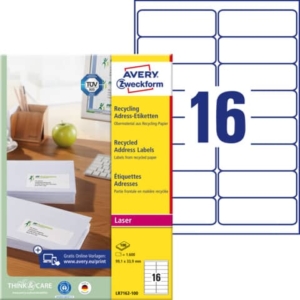 Etichette in carta riciclata Bianca per buste e pacchi Avery 99,1x33,9 mm -16 et/foglio - Laser (conf.100 fogli)-0