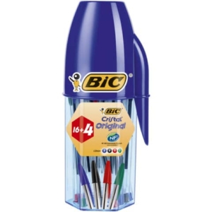 Penne a sfera con cappuccio BIC Cristal Original 1 mm - colori assortiti (astuccio portapenne da 20 pezzi)-0