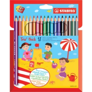 Matite colorate ergonomiche Stabilo Trio thick - mina 4,2 mm - colori assortiti Astuccio da 18 + temperino-0