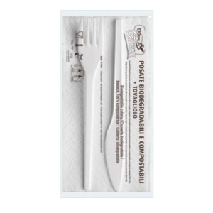 Set forchetta + coltello + tovagiolo Dopla Bis ESTABIO - 33x33 cm 2 veli (conf.100)-0