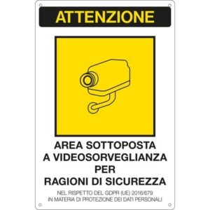 Cartello area video 20x30 cm Immagine gialla Cartelli Segnalatori "Area sottoposta a videosorveglianza'' - 33378-0