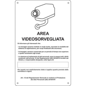 Cartello area video 20x30 cm Immagine Bianca Cartelli Segnalatori "Area sottoposta a videosorveglianza'' - 33328-0