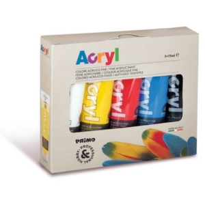 Colore acrilico fine Primo H&P 75 ml - conf.5 tubetti colori primari assortiti-0