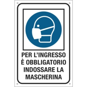 Cartello obbligo uso dpi 12x18 cm Cartelli Segnalatori "Per l'ingresso è obbligatorio indossare la mascherina''-0