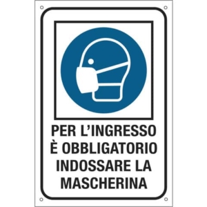 Cartello obbligo uso dpi 20x30 cm Cartelli Segnalatori "Per l'ingresso è obbligatorio indossare la mascherina''-0