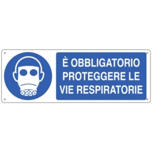 Cartello d'obbligo 35x12,5 cm Cartelli Segnalatori "E' obbligatorio proteggere le vie respiratorie" - E1903K-0