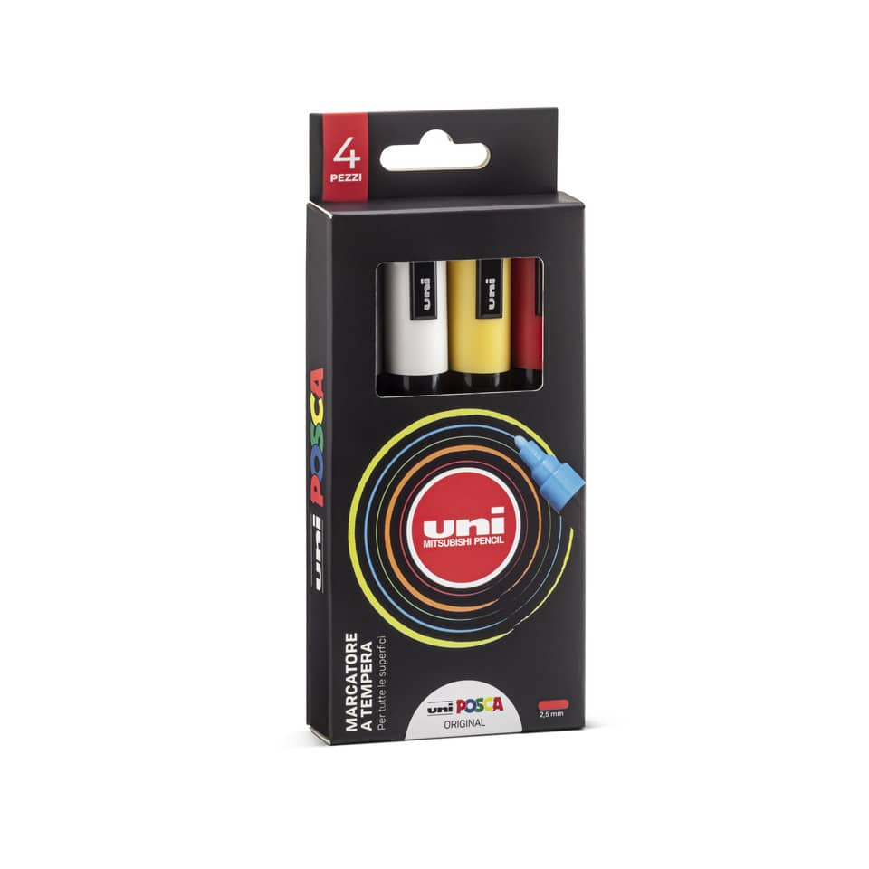 Pennarelli Uniposca a tempera punta tonda 1,8-2,5 mm assortiti (conf.4 pz)-0 - Loveoffice
