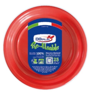 Piatti frutta Rosso in polistirene h.18 mm Dopla Reusable ø170 mm (conf.25)-0