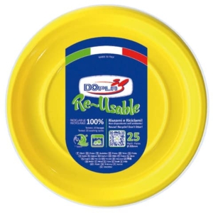 Piatti fondi Gialli in polistirene h.32 mm Dopla Reusable ø205 mm (conf.25)-0