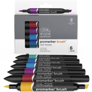 Set 6 pennarelli Winsor&Newton doppia punta brush colori forti assortiti-0